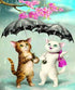 Cartoon Cats in the Rain